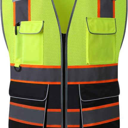 Surveyor Safety Vest Reflective for Men, Class 2 Mesh Safety Vests Reflective with Pockets and Zipper,High Visibility Construction Work Surveyor Vest