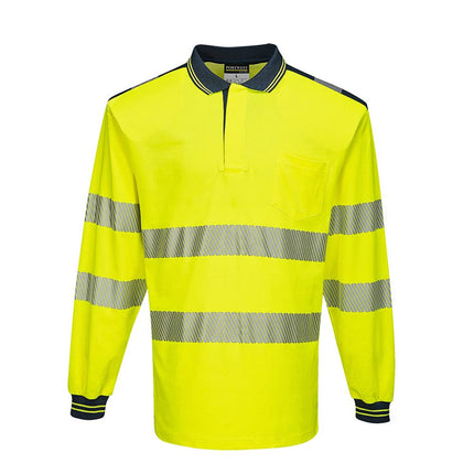 T184 PW3 Hi-Vis Long Sleeve Polo Safety Shirt Yellow/Black, Medium