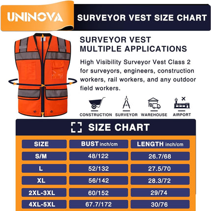 Surveyor Safety Vest Reflective for Men, Class 2 Mesh Safety Vests Reflective with Pockets and Zipper,High Visibility Construction Work Surveyor Vest