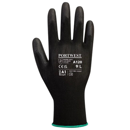 A120 Work Gloves PU Palm Dipped Abrasion and Tear Resistant Black, Large-KarWorkwear