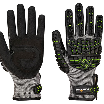 A755 anti Impact Safety Work Gloves - Nitrile Foam Cut Resistant & Impact Reducing Protective Work Gloves Black/Green, Large