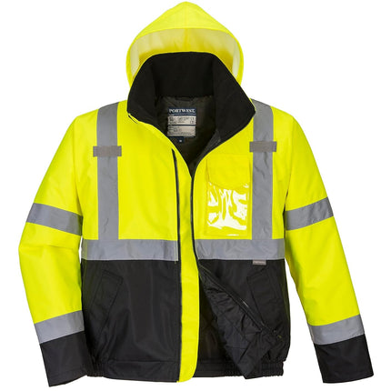 US363 Men'S Waterproof Hi Vis Reflective Two-Tone Bomber Jacket Yellow/Black Tall, X-Large