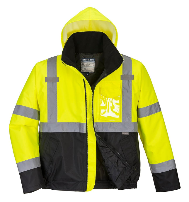 US363 Men'S Waterproof Hi Vis Reflective Two-Tone Bomber Jacket Yellow/Black Tall, Large