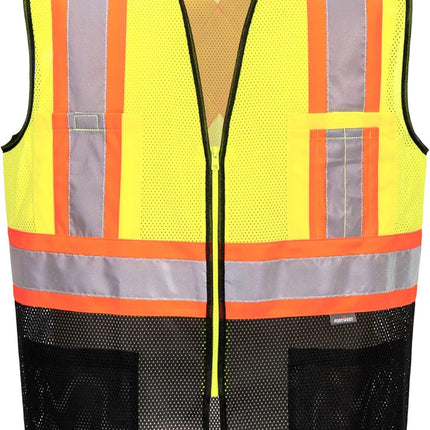 US395 Frisco Hi Vis X Back Contrast Executive Vest Black Mesh Safety Waistcoat Reflective High Visibility