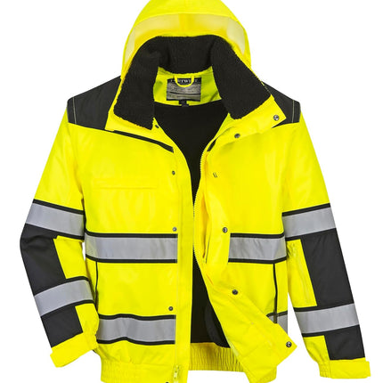 UC566 Hivis Classic Warm Bomber Rain Jacket with Waterproof Taped Seams, Yellowblack, X Large