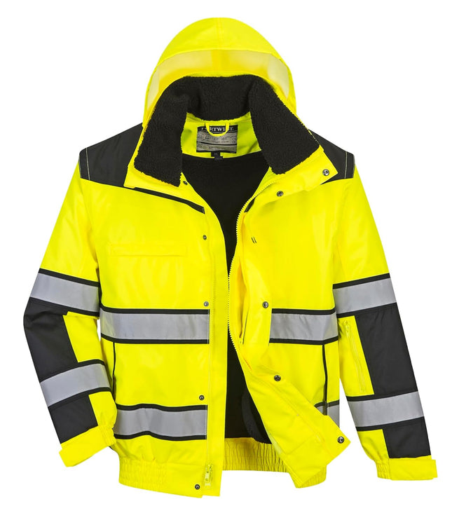 UC566 Hivis Classic Warm Bomber Rain Jacket with Waterproof Taped Seams, Yellowblack, X Large