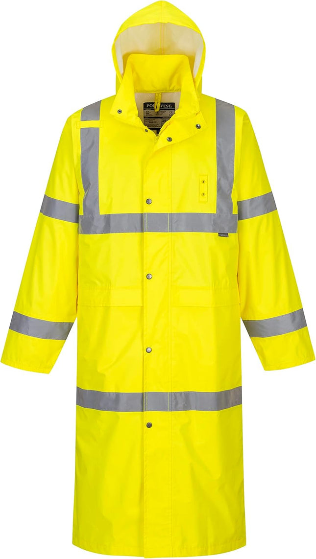 UH445 Men'S Classic Raincoat Waterproof Hi Vis Reflective Long Rain Jacket ANSI Class 3 Yellow