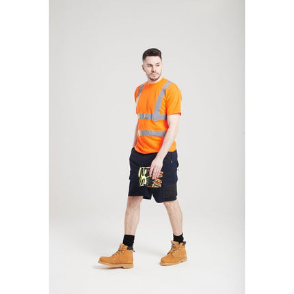 Hi-Vis T-Shirt RIS Viz Visibility Reflective Safety Work Wear Top ANSI 2, Large Orange