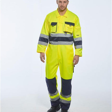 TX55 Nantes Hi Vis Coveralls - Reflective Safety Coveralls with Pockets ANSI Class 3 Yellow/Navy, Large