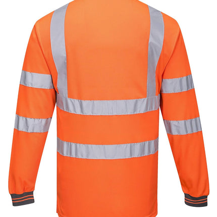 Hi-Vis Polo Shirtl/S Viz Visibility Reflective Safety Work Wear Top ANSI 3, Orange, 3 XL
