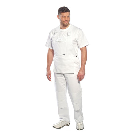 S810 Bolton White Cotton Painters Bib Overalls with Knee Pad Pockets, Small