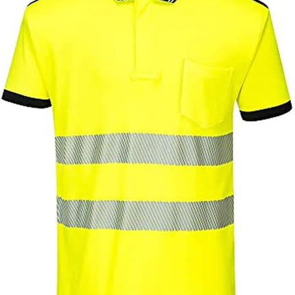 PW3 Hi-Vis Polo Shirt S/S - T180, Yellow/Black, Medium