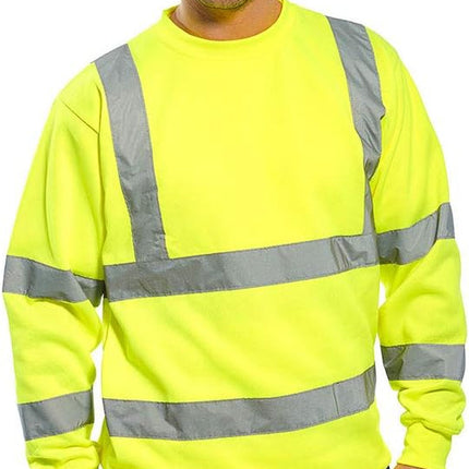 Hi-Vis Sweatshirt Pullover Jumper Safety Reflective Work Wear Warm Top ANSI 3