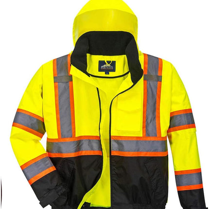 Hi-Vis Contrast Tape Bomber Viz Insulated Safety Visability Work Wear Rain ANSI 3
