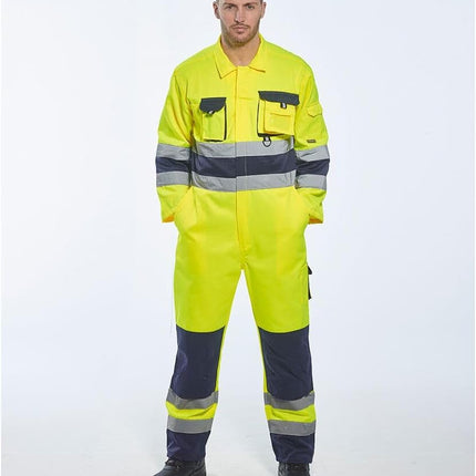 TX55 Nantes Hi Vis Coveralls - Reflective Safety Coveralls with Pockets ANSI Class 3 Yellow/Navy, Large