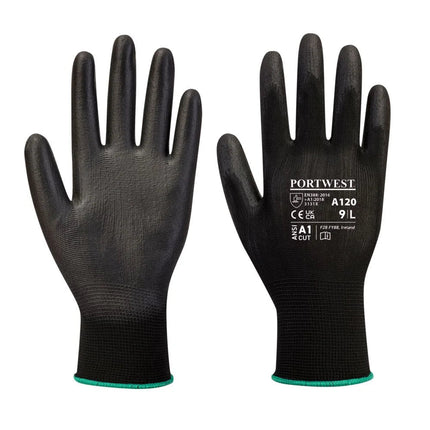 A120 Work Gloves PU Palm Dipped Abrasion and Tear Resistant Black, X-Small-KarWorkwear