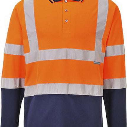 S279 Two-Tone Long Sleeve Polo Shirt Orange/Navy, Large-KarWorkwear