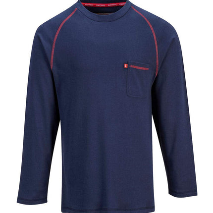FR01 Mens Flame Resistant Bizflame Long Sleeved Crew Neck T Shirt ASTM, Navy, XXL