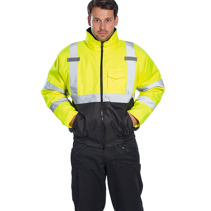 US363 Men'S Waterproof Hi Vis Reflective Two-Tone Bomber Jacket Yellow/Black Tall, X-Large