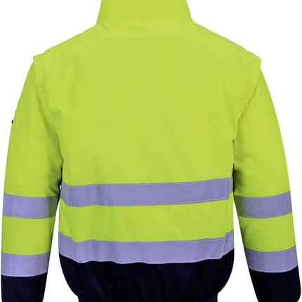 Hi-Vis Pilot Jacket Visibility Reflective Safety Protective Work Wear Coat ANSI 3, Yellownavy, Large