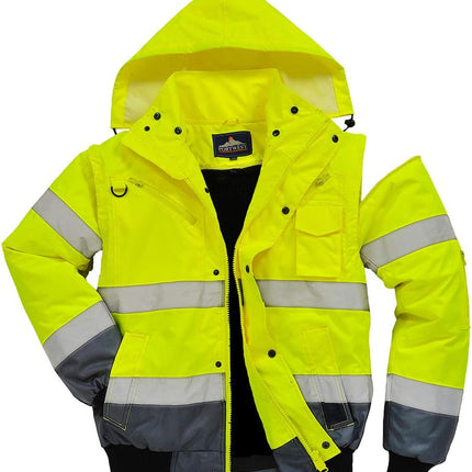 3In1 Bomber Jacket Viz Insulated Safety Visability Work Bomber Rain ANSI 3, Orangenavy, Medium