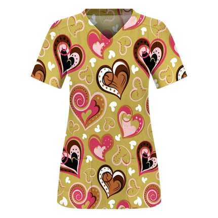 Print Scrubs Top Women with Pockets V-Neck Scrub Uniforms Pet Grooming Nurse Spa Caring Shirt uniformes de enfermería para mujer-KarWorkwear