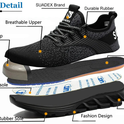 SUADEX Safety Shoes Men Women Steel Toe Boots Indestructible Work Shoes Lightweight Breathable Composite Toe Men EUR Size 37-48-KarWorkwear