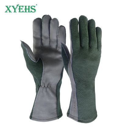 XYEHS 1 Pair Long/Short Cuff Leather Military Uniform Supply Pilot Safety Work Gloves Fire-Resistant Aramid Flight Gloves-KarWorkwear