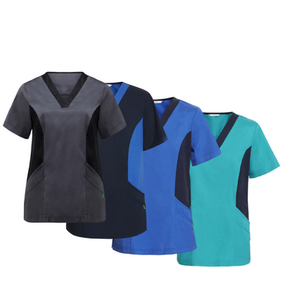 NNT Womens V-Neck Contrast Scrub Top Nurse Work Comfortable Uniform CATU5B-KarWorkwear