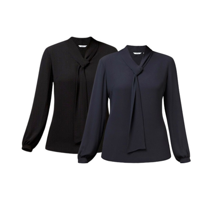 NNT Womens Formal Long Sleeve Tie Neck Blouse Soft Georgette Business CATUG4-KarWorkwear