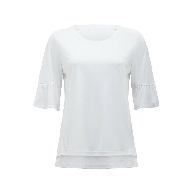 NNT Womens Ruffle Sleeve Short Sleeve Formal T Top Stretch Business Shirt CATUA6-KarWorkwear