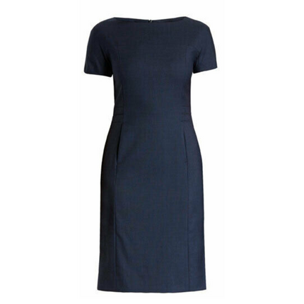 NNT Women Sharkskin Short Sleeve Detail Dress Formal Business Knee Lenght CAT66L-KarWorkwear