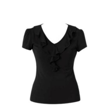 NNT Womens Cap Sleeve Ruffle Neck T- Top V Neck Cap Sleeves Shirt CAT48H-KarWorkwear