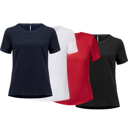NNT Women Short Sleeve Shell Top Satin Back Crepe Classic Fit Button Neck CATU2N-KarWorkwear