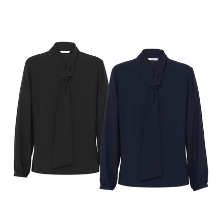 NNT Womens Formal Long Sleeve Tie Neck Blouse Classic Gathered Business CATUL2-KarWorkwear