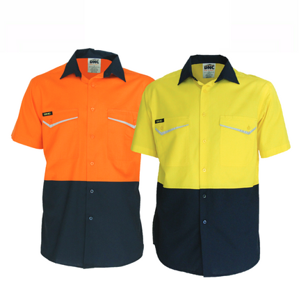 DNC Mens Two-Tone RipStop Cotton Cool Shirt, S/S Lightweight Breathable 3585-KarWorkwear
