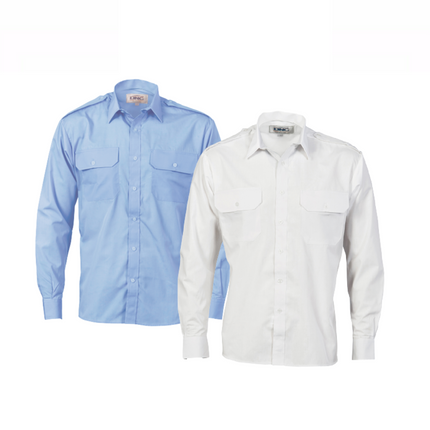 DNC Workwear Mens Epaulette Polyester Cotton Work Shirt Long Sleeve Casual 3214-KarWorkwear