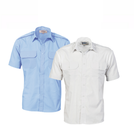 DNC Workwear Mens Epaulette Polyester Cotton Work Shirt Short Sleeve Casual 3213-KarWorkwear