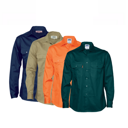 DNC Workwear Close Front Cotton Drill Long Sleeve Shirt Comfortable Work 3204-KarWorkwear