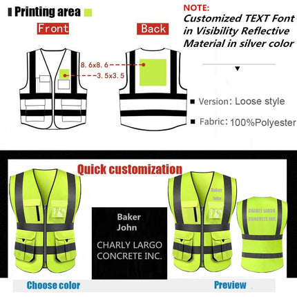 Customized Your Text Logo Reflective motocycle Safety Vest Hi Visibility Construction Work Uniform Security ANSI Class 2-KarWorkwear