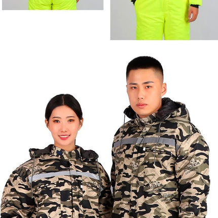 Winter Reflective Hooded Overalls Siamese Long-sleeve Coveralls Workshop Warm Thick Hi Vis Dust Proof Anti Fouling Jumpsuits