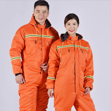 Winter Reflective Hooded Overalls Siamese Long-sleeve Coveralls Workshop Warm Thick Hi Vis Dust Proof Anti Fouling Jumpsuits