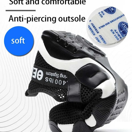 2024 New Men Steel Nose Safety Work Shoes Grid Lightweight Breathable Women Casual Sneaker Prevent Piercing Protective Boots 48-KarWorkwear