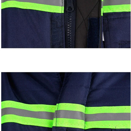 Winter Reflective Hooded Overalls Siamese Long-sleeve Coveralls Workshop Warm Thick Hi Vis Dust Proof Anti Fouling Jumpsuits