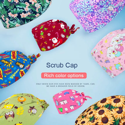 Solid color 100%cotton medical surgical cap nurse hair care Baotou scrub cap beauty salon nursing cap with button scrub hats