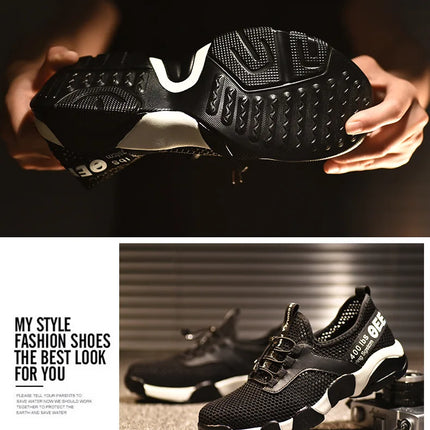 2024 New Men Steel Nose Safety Work Shoes Grid Lightweight Breathable Women Casual Sneaker Prevent Piercing Protective Boots 48-KarWorkwear