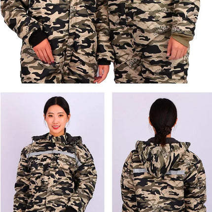 Winter Reflective Hooded Overalls Siamese Long-sleeve Coveralls Workshop Warm Thick Hi Vis Dust Proof Anti Fouling Jumpsuits
