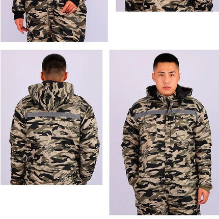 Winter Reflective Hooded Overalls Siamese Long-sleeve Coveralls Workshop Warm Thick Hi Vis Dust Proof Anti Fouling Jumpsuits