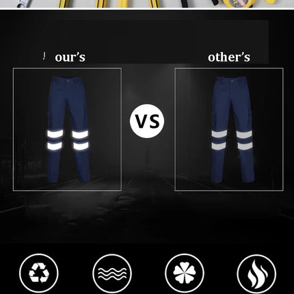 Mens Hi Vis Work Wear Pant Night Reflective Pant High Visibility Pant 100% Cotton Long Pants Navy Blue Pant