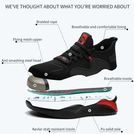 Security Casual Sneakers Men Shoes Work Boots Steel Toe Shoes Anti-smash Anti-puncture Indestructible Shoes Protective Boots-KarWorkwear